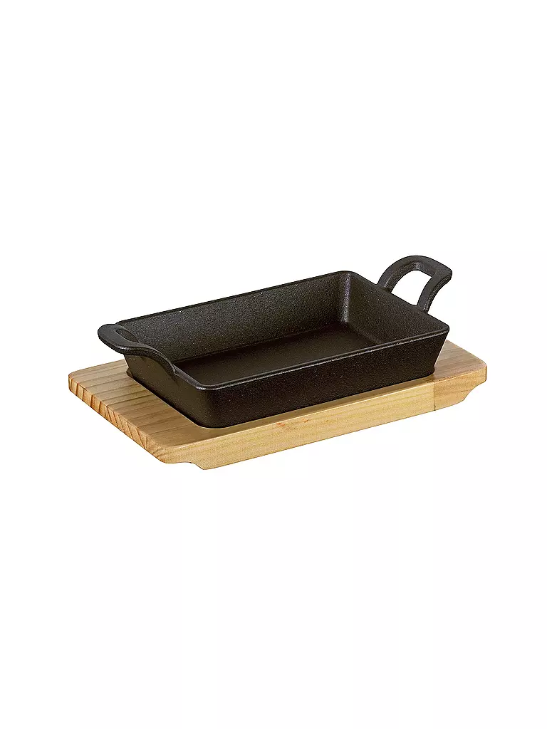 KÜCHENPROFI | Sartén para servir rectangular con tabla de madera 21,5x12,5cm | Negro