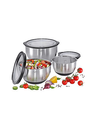 KÜCHENPROFI | Juego de cuencos con tapa DELUXE antideslizante, 3 piezas, acero inoxidable/silicona