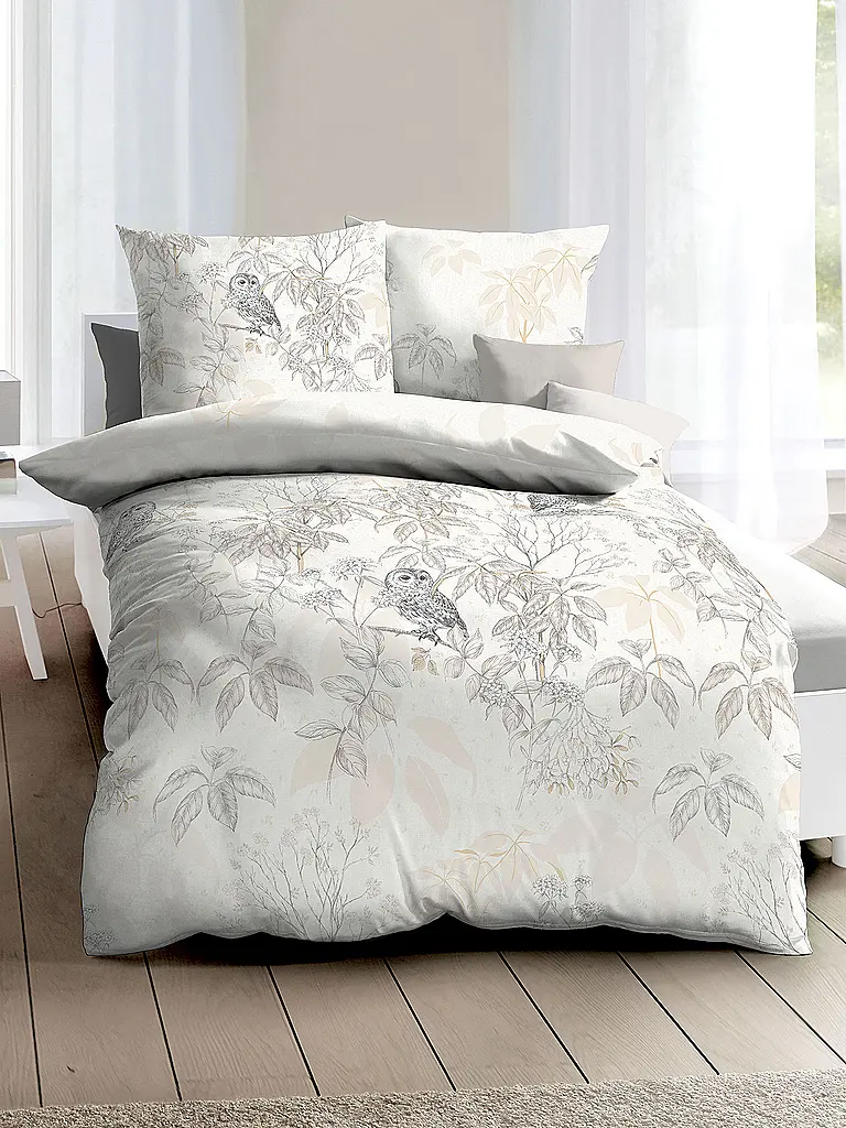 KAEPPEL | Ropa de cama de franela 70x90cm/140x200cm BÚHO NIVAL Naturaleza | Beige