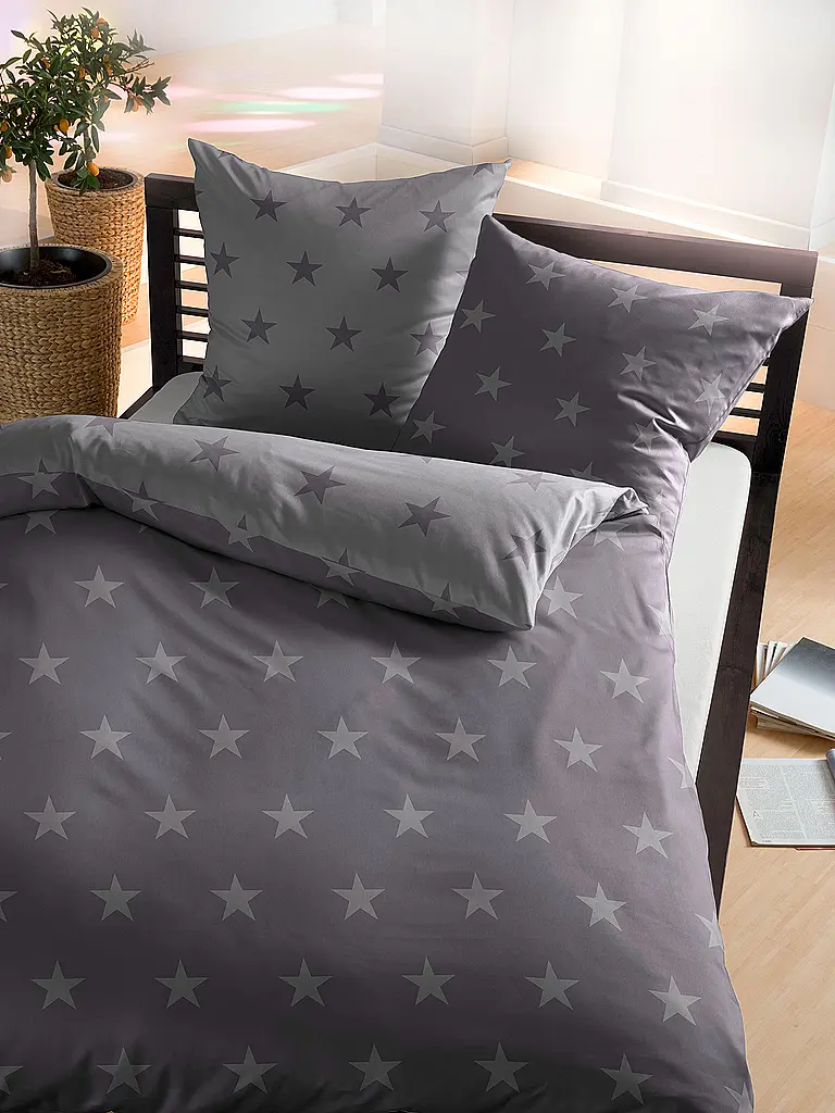KAEPPEL | Ropa de cama de franela 70x90cm/140x200cm STARS Zinn | Gris