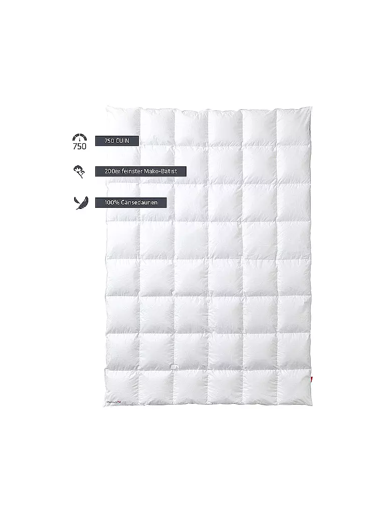KAUFFMANN | Edredón de plumón con casetes "Premium 750" 140x220cm (580g cálido) | Blanco