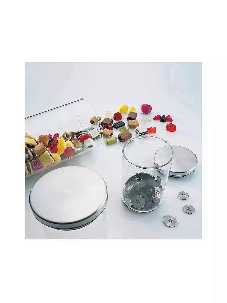 KELA | Bote de almacenamiento BAKER 1,1l vidrio / acero inoxidable | Transparente