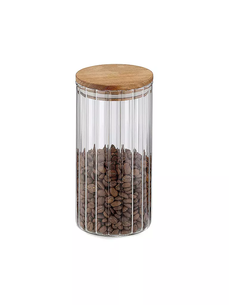 KELA | Bote de almacenamiento DOROTHEA 0,9 l Vidrio / Arce | Transparente