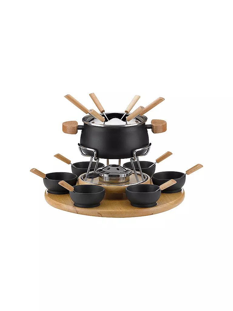 KELA | Carrusel de fondue Natura 23 piezas 1,2 l Negro/Haya | Negro