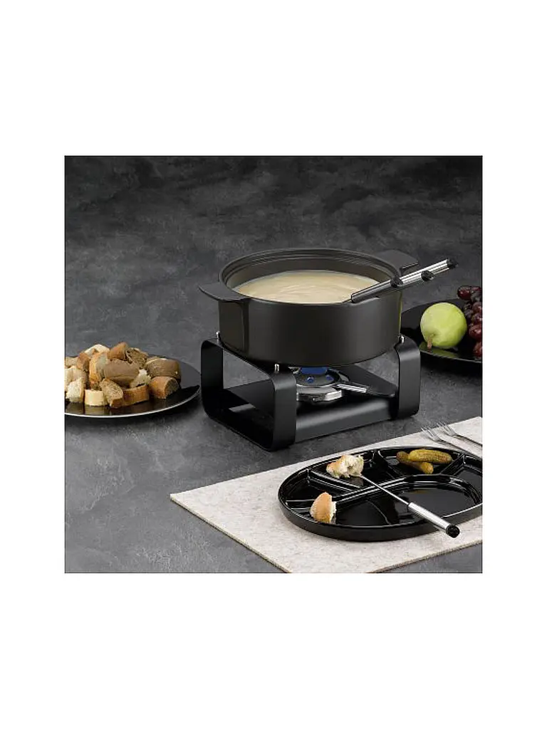 KELA | Set de fondue de queso de 9 piezas ROMAN Cerámica Negro | Negro