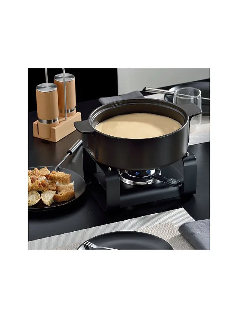 KELA | Set de fondue de queso de 9 piezas ROMAN Cerámica Negro | 
