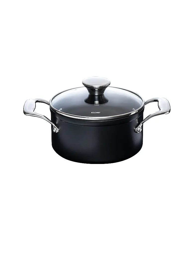 KELOMAT | Cacerola para carne con tapa de vidrio 16cm/1,6l NUOVO Cerámica/Antiadherente | Negro