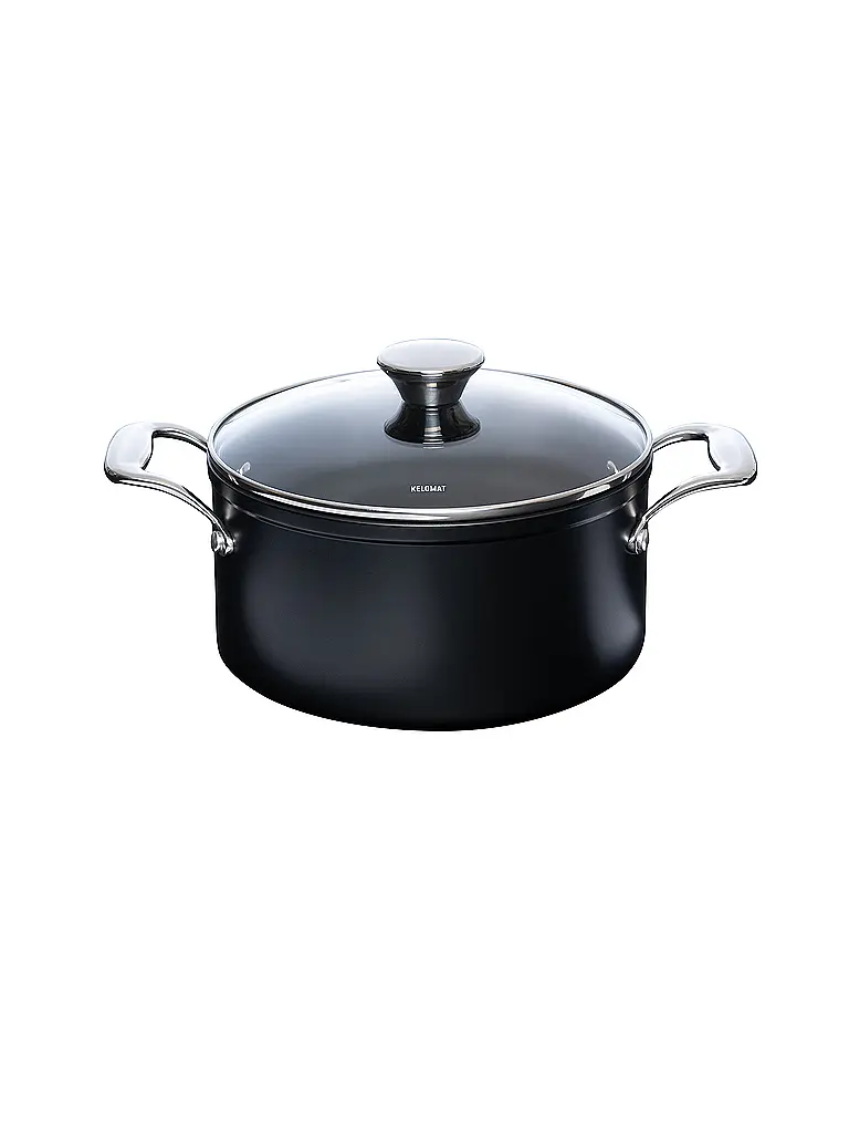 KELOMAT | Olla para carne con tapa de vidrio 20cm/3,1l NUOVO Cerámica/Antiadherente | Negro