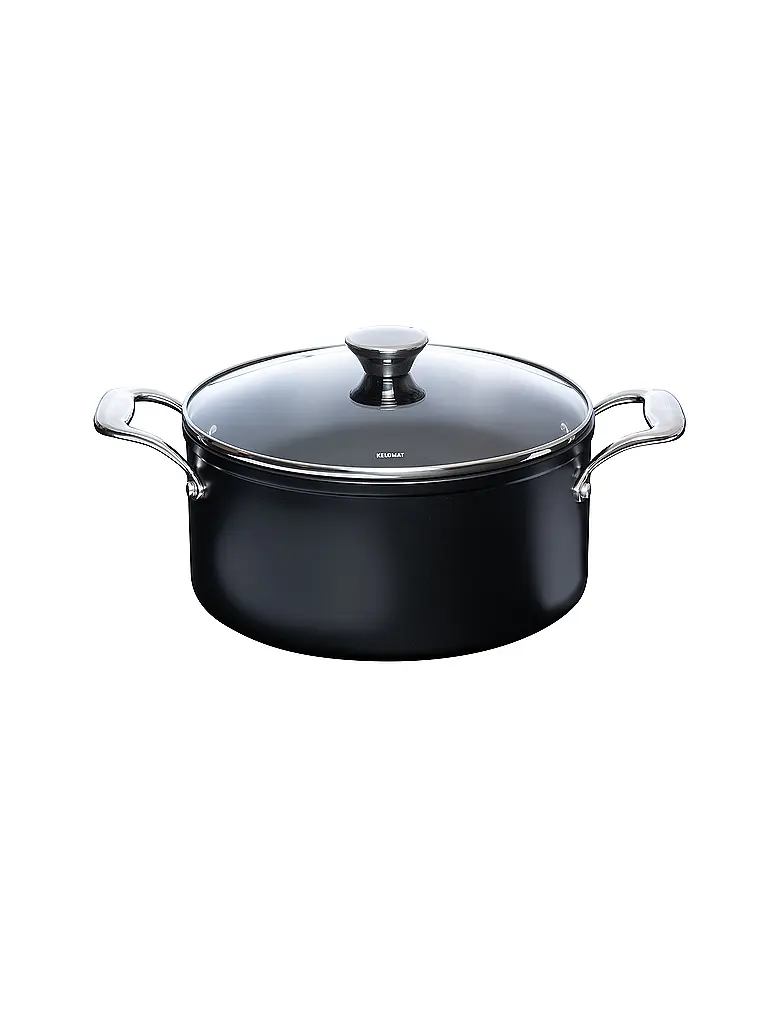 KELOMAT | Olla para carne con tapa de vidrio 24cm/5,0l NUOVO Cerámica/Antiadherente | Negro