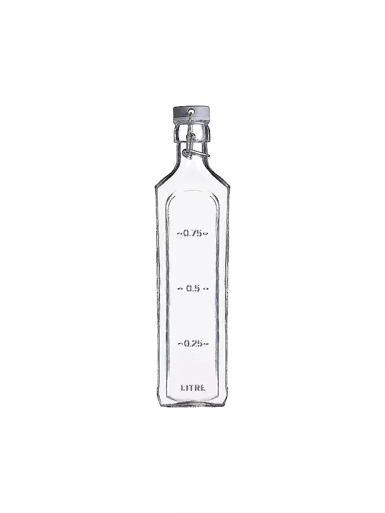 KILNER | Botella de vidrio con cierre de ballesta de 1 l, vidrio cuadrado | Transparente