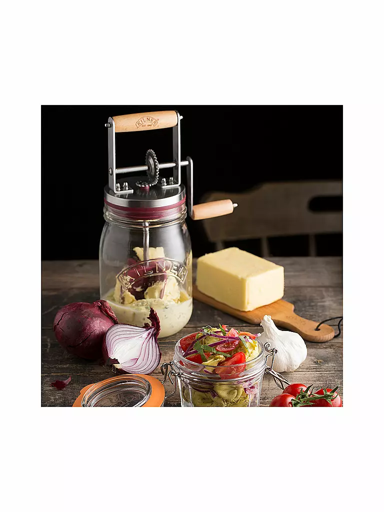 KILNER | Mantequera con manivela 1l vidrio/acero inoxidable | Transparente