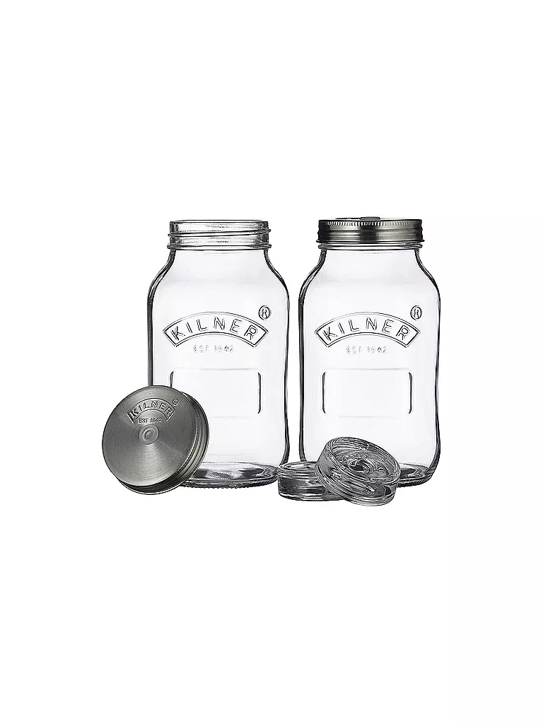 KILNER | Set de fermentación con 2 tarros de vidrio de 1 l / acero inoxidable | Transparente