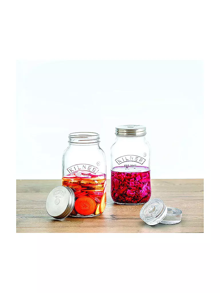 KILNER | Set de fermentación con 2 tarros de vidrio de 1 l / acero inoxidable | Transparente
