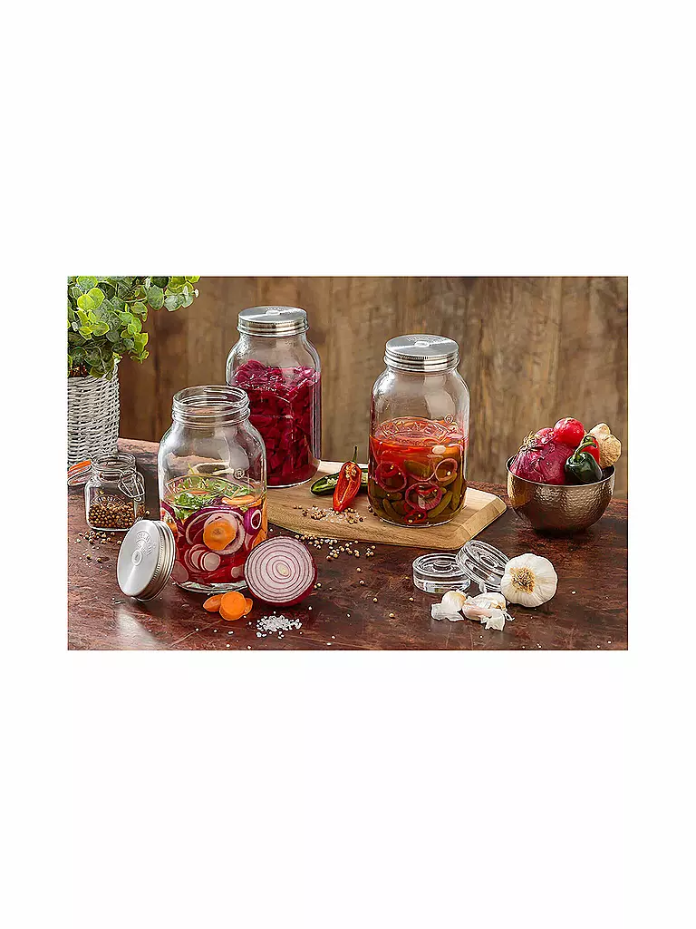 KILNER | Set de fermentación con 2 tarros de vidrio de 1 l / acero inoxidable | Transparente