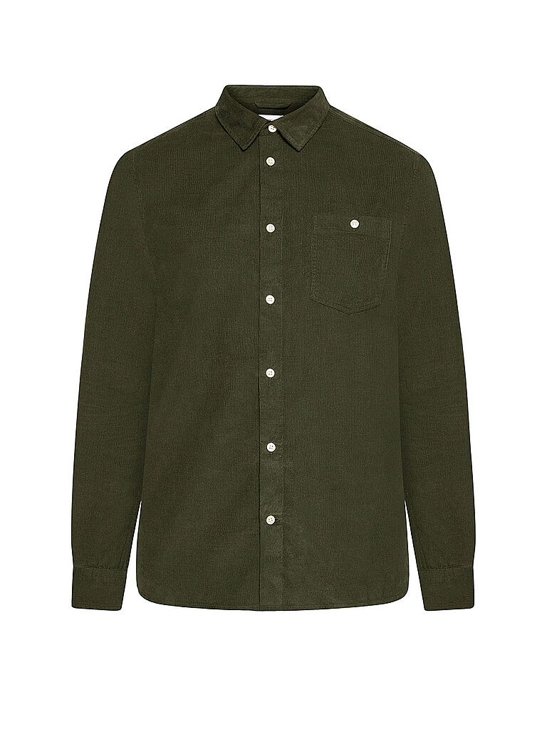 Knowledge Cotton Apparel Camisa de pana Regular Fit verde oscuro