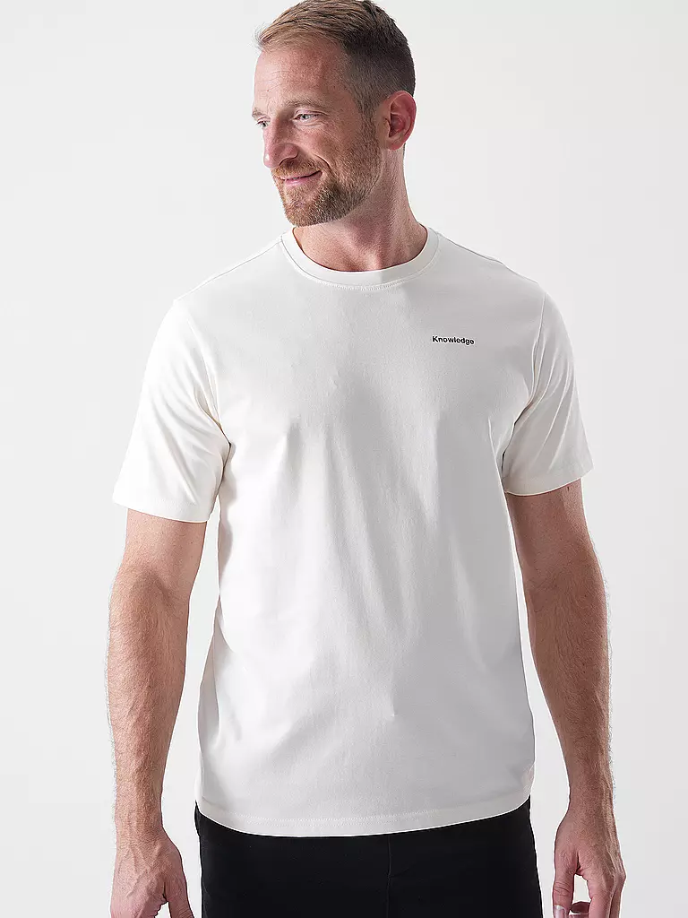 KNOWLEDGE COTTON APPAREL | Camiseta BACKPRINT MOUNTAIN | Crema