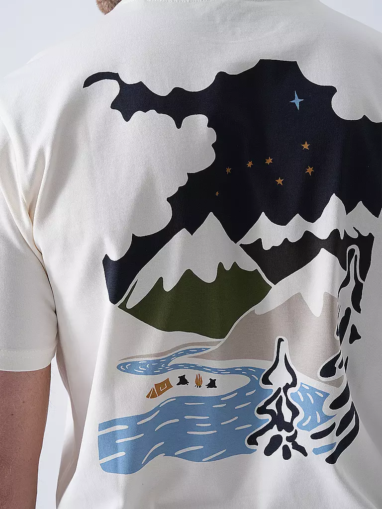 KNOWLEDGE COTTON APPAREL | Camiseta BACKPRINT MOUNTAIN | Crema