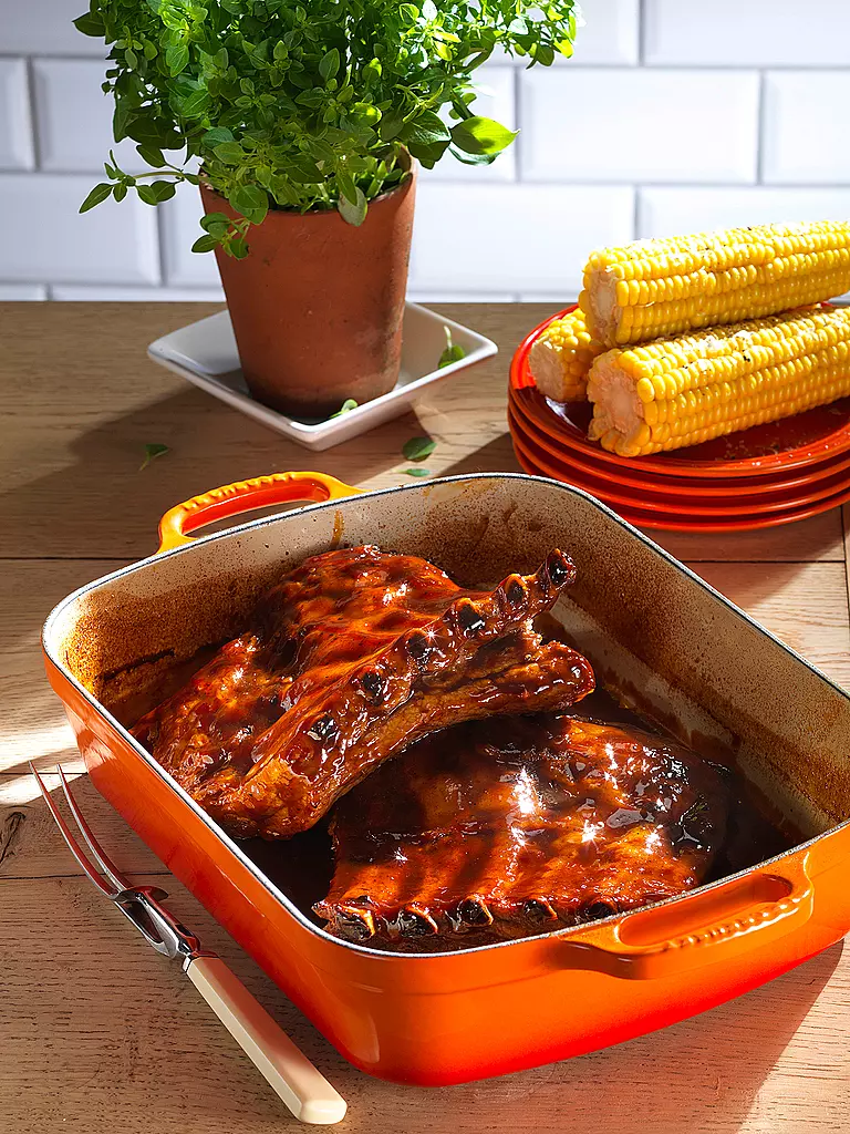 LE CREUSET | Gusseisen-Bratreine eckig 33cm/4,9l SIGNATURE Ofenrot | Naranja