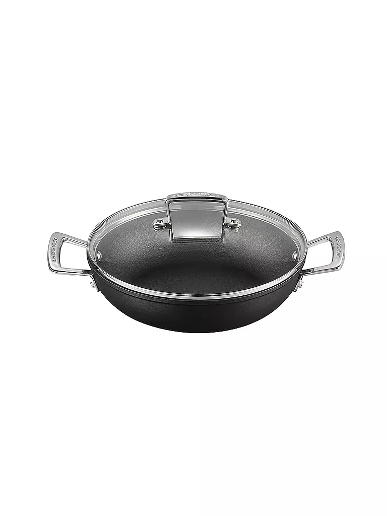 LE CREUSET | Sartén profesional antiadherente de aluminio con tapa de cristal 24cm/2,3l Negro | 