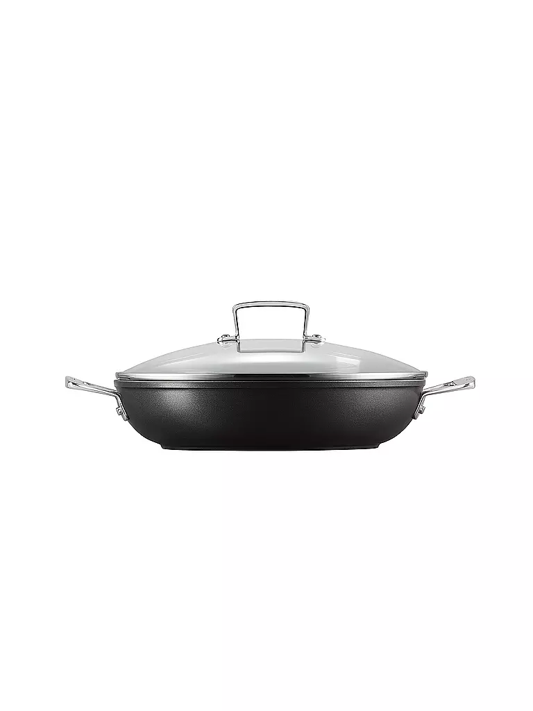 LE CREUSET | Sartén profesional antiadherente de aluminio con tapa de cristal 28cm/3,2l Negro | Negro