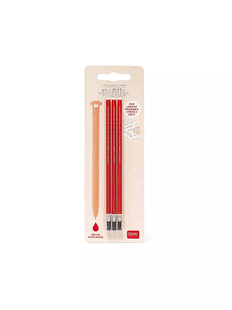 LEGAMI | Recambio para bolígrafo de gel borrable, paquete de 3, rojo | Sin color