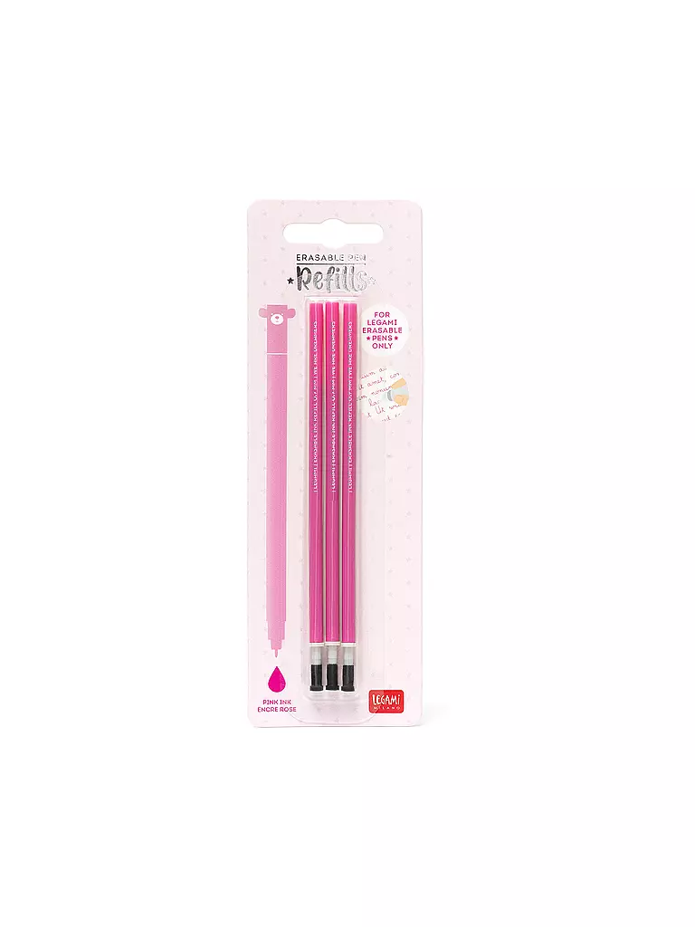 LEGAMI | Recambio para bolígrafo de gel borrable, paquete de 3 unidades. Rosa | Sin color