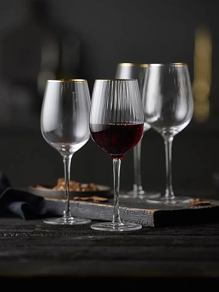 LYNGBY GLAS | Juego de copas de vino tinto de 4 piezas con borde dorado PALERMO 40cl | Transparente