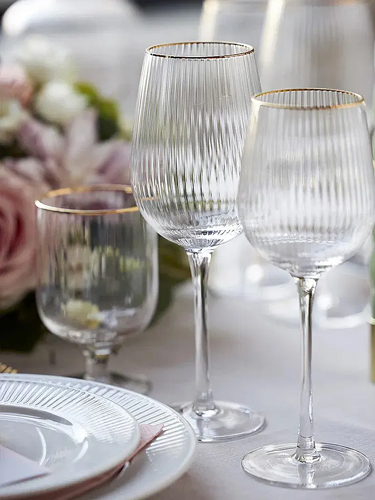 LYNGBY GLAS | Juego de copas de vino tinto de 4 piezas con borde dorado PALERMO 40cl | Transparente