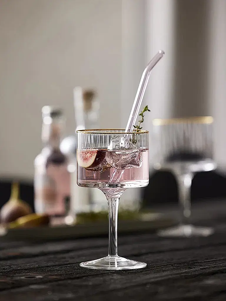 LYNGBY GLAS | Nombre del producto: Juego de 4 vasos de Gin & Tonic con borde dorado PALERMO 45cl | Transparente