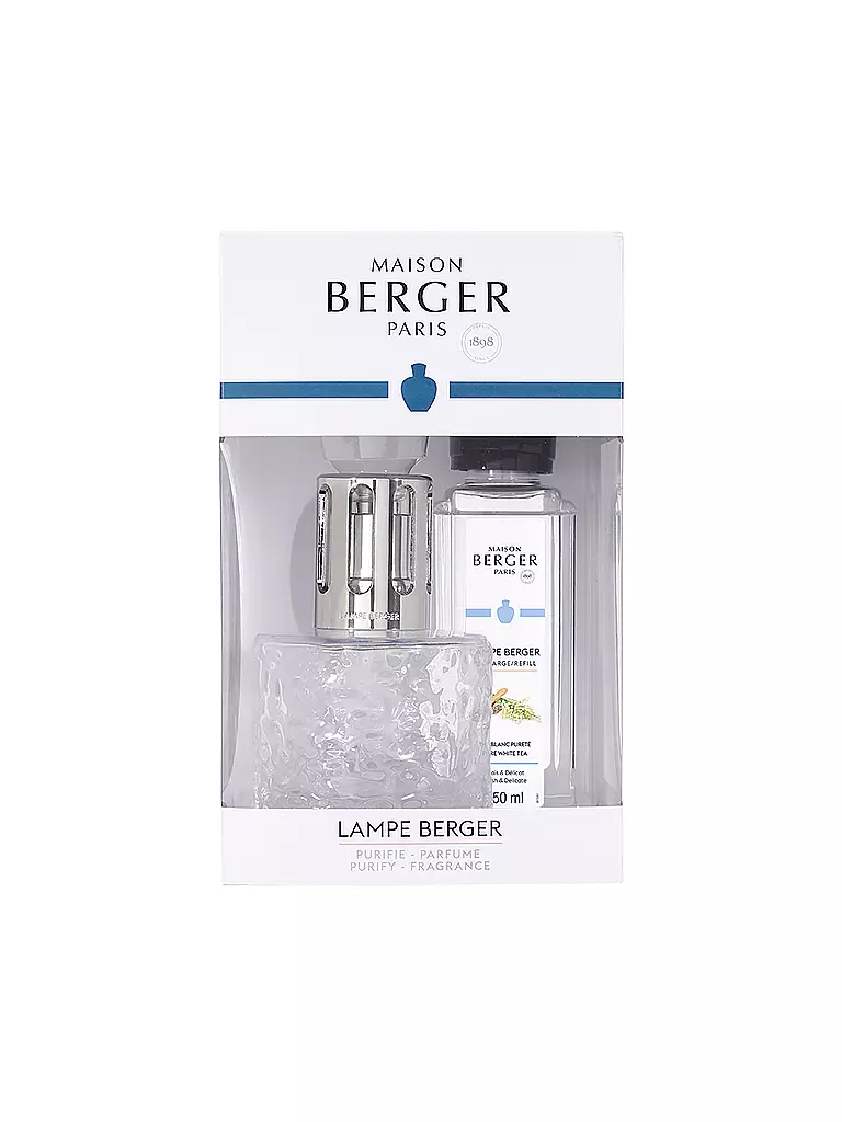 MAISON BERGER PARIS | Lampe Berger Set MIRAGE TRANSPARENTE +250ml Pure White Tea | Transparente