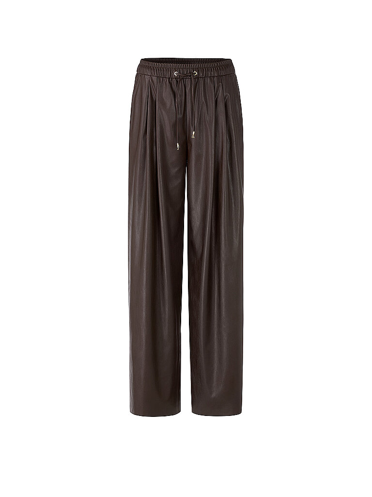 Marc Cain Pantalón de efecto cuero marrón