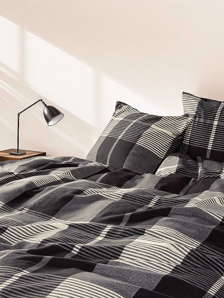 MARC O'POLO HOME | Ropa de cama de franela ALVAR 70x90cm/140x200cm New Black | Negro