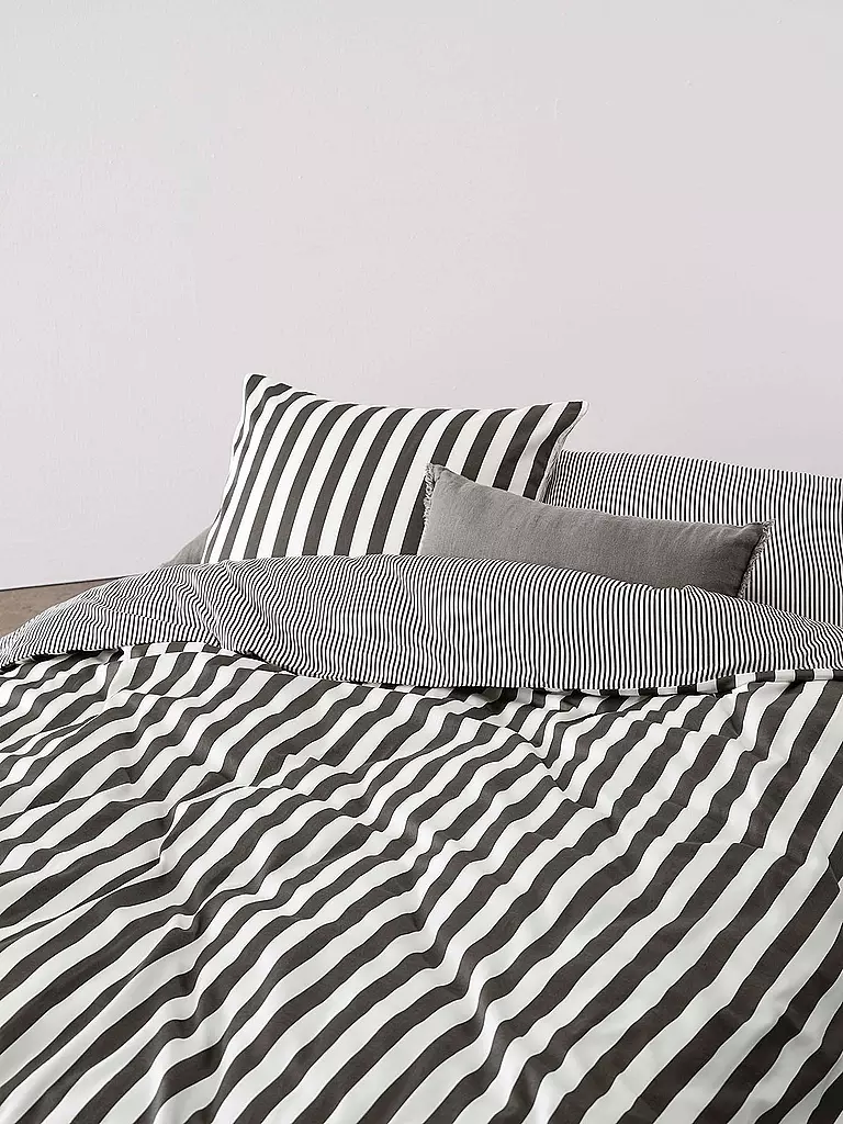MARC O'POLO HOME | Ropa de cama de satén CLASSIC STRIPE 70x90cm/140x200cm Antracita | Gris