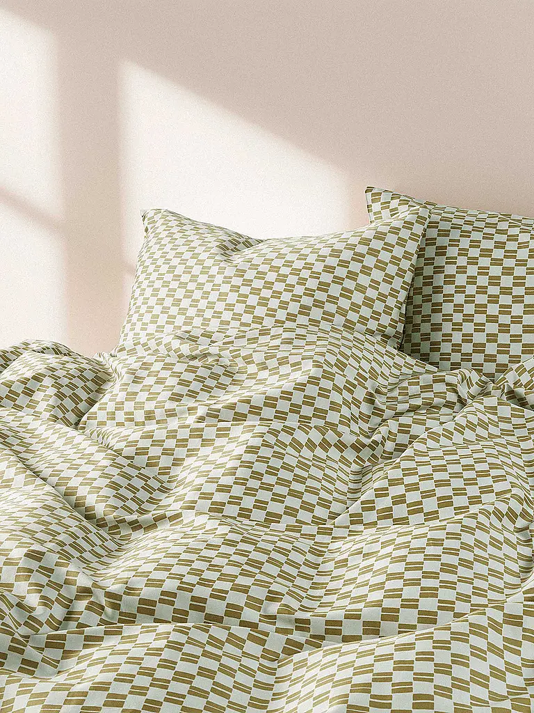 MARC O'POLO HOME | Ropa de cama de satén SVEA 70x90cm/140x200cm Verde plateado | Oliva