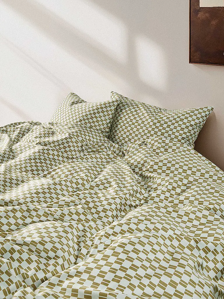MARC O'POLO HOME | Ropa de cama de satén SVEA 70x90cm/140x200cm Verde plateado | Oliva