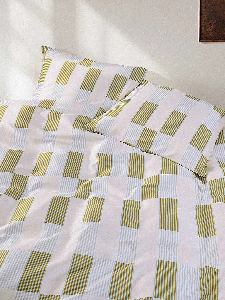 MARC O'POLO HOME | Ropa de cama de satén SVERRE 70x90cm/140x200cm Bright Pea | Oliva