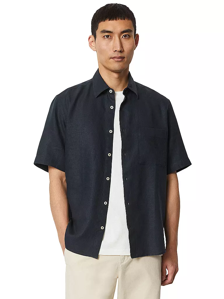 MARC O'POLO | Camisa de lino corte regular | Azul oscuro