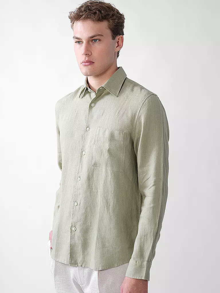 MARC O'POLO | Camisa de lino corte regular | Oliva