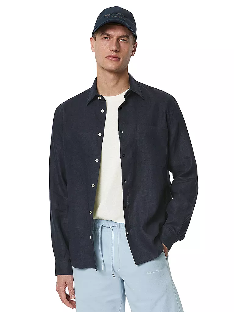 MARC O'POLO | Leinenhemd Regular Fit  | Azul oscuro