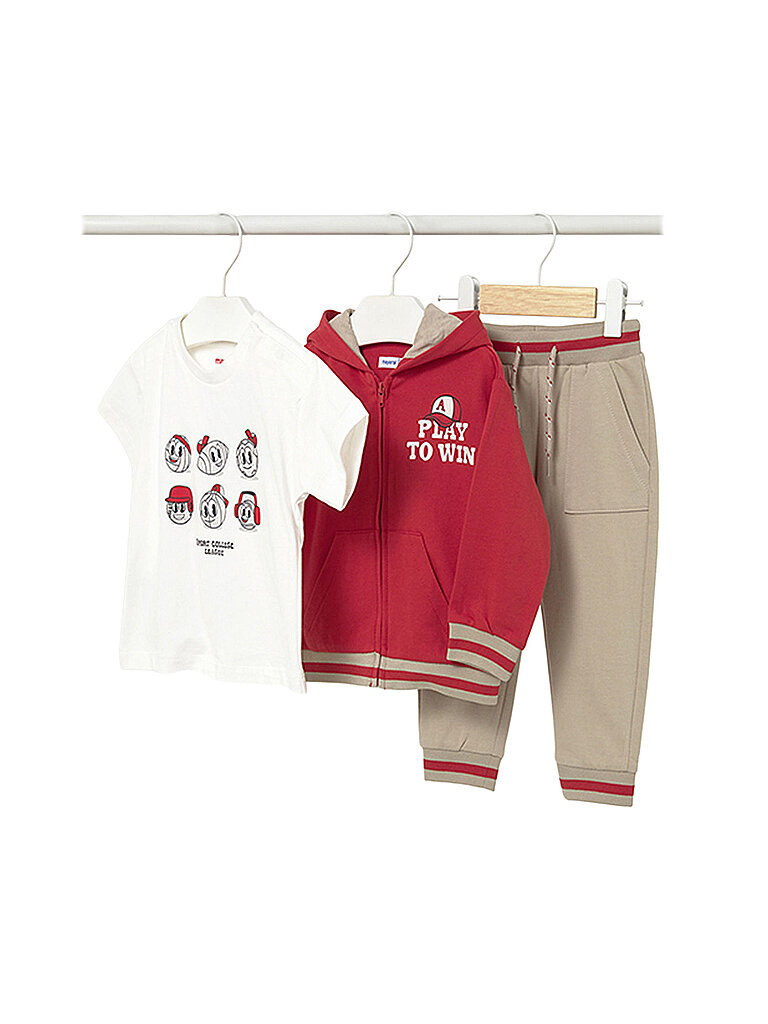 Mayoral Conjunto de bebé de 3 piezas: chaqueta, camiseta y pantalón rojo