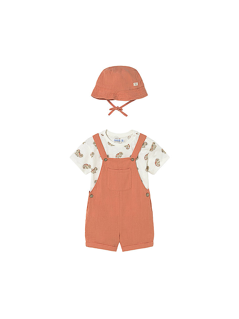 Mayoral Conjunto de bebé de 3 piezas con peto, camiseta y gorro naranja