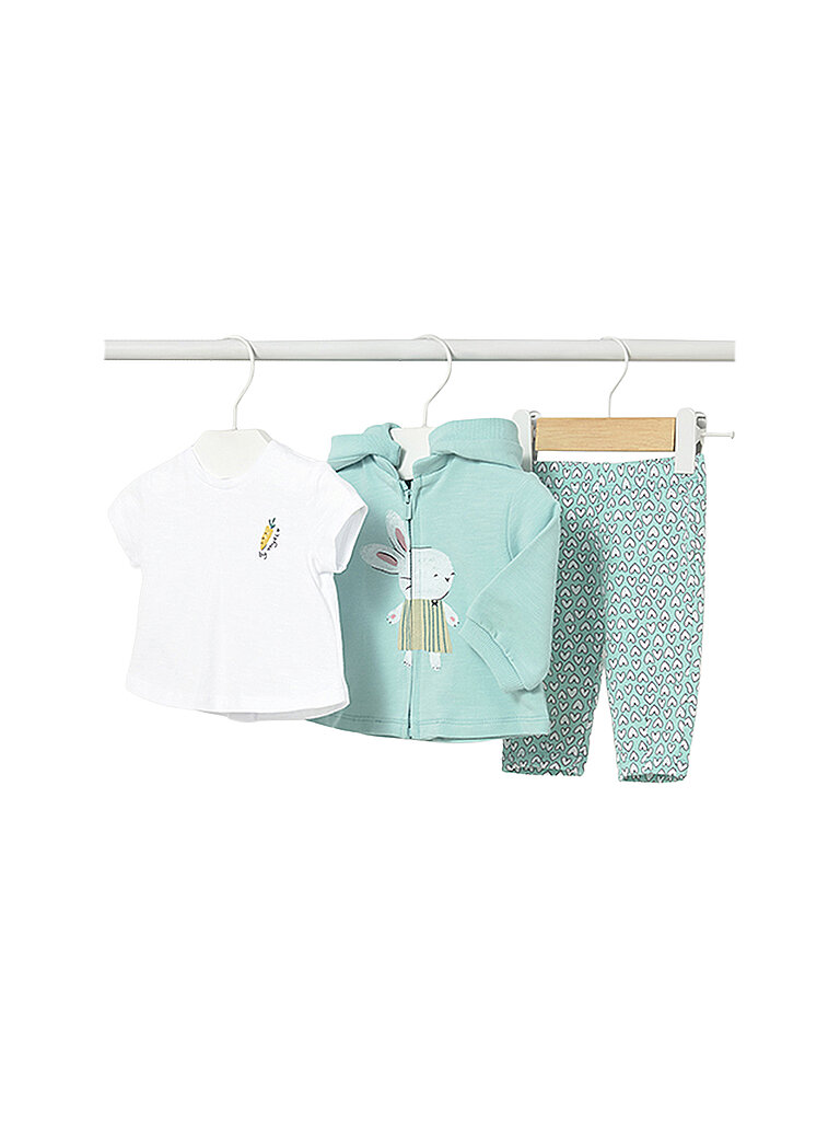 Mayoral Conjunto de bebé de 3 piezas: chaqueta, camiseta con pantalón turquesa