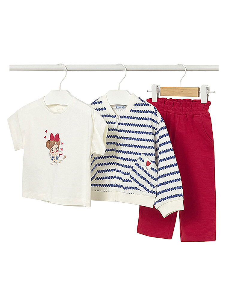 Mayoral Conjunto de bebé de 3 piezas, chaqueta, camiseta y pantalón rojo