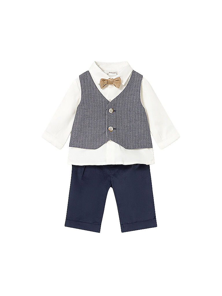 Mayoral Set de bebé de 3 piezas: camisa, pantalón y chaleco azul oscuro
