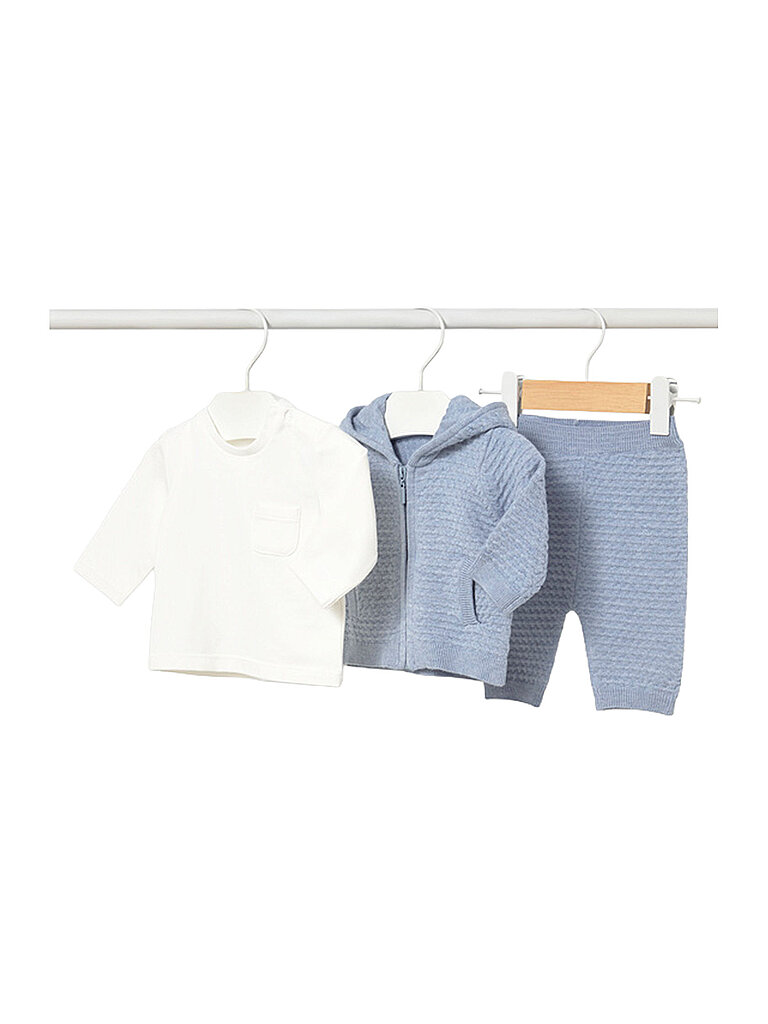 Mayoral Conjunto de bebé de 3 piezas: chaqueta, camiseta de manga larga y pantalón azul claro