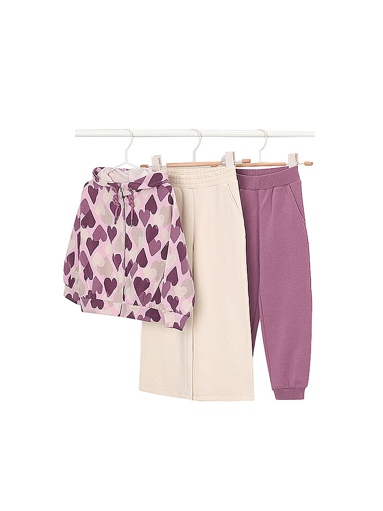 Mayoral Set de niña de 3 piezas: Sudadera con cremallera y dos pantalones rosa