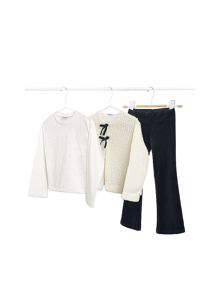 Mayoral Set de niña de 3 piezas: camiseta de manga larga, chaqueta y pantalón azul oscuro