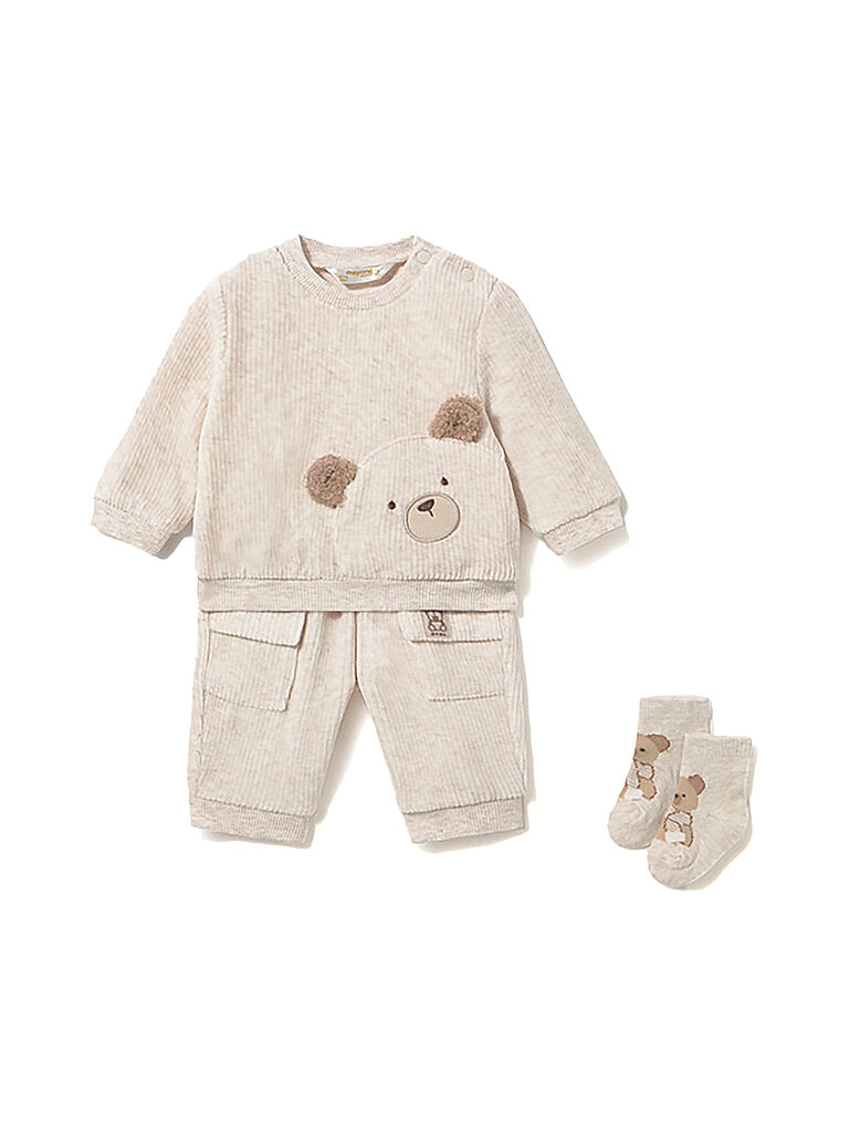 Mayoral Set de bebé de 3 piezas: jersey, pantalón y calcetines beige