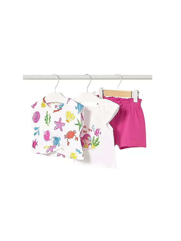 MAYORAL | Conjunto de bebé de 3 piezas, camisetas y shorts | Fucsia