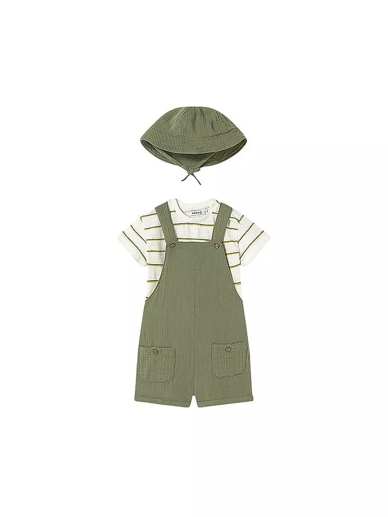 MAYORAL | Conjunto de bebé de 3 piezas: camiseta, peto y gorro | Verde